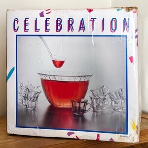 VTG 80’s Celebration The Toscany Collection Punch Bowl & Ribbed Glasses Set